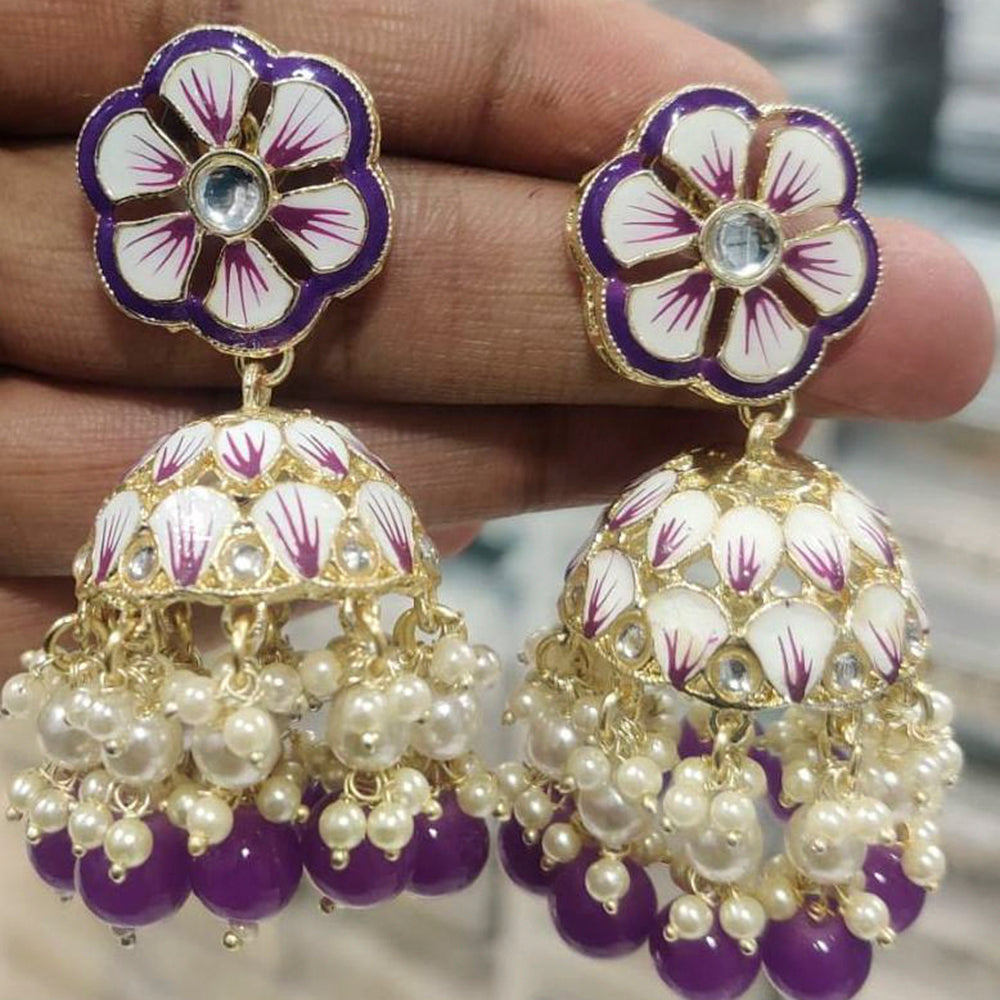 Vaamika Gold Plated Meenakari & Beads & Kundan Stone Jhumkis Earrings