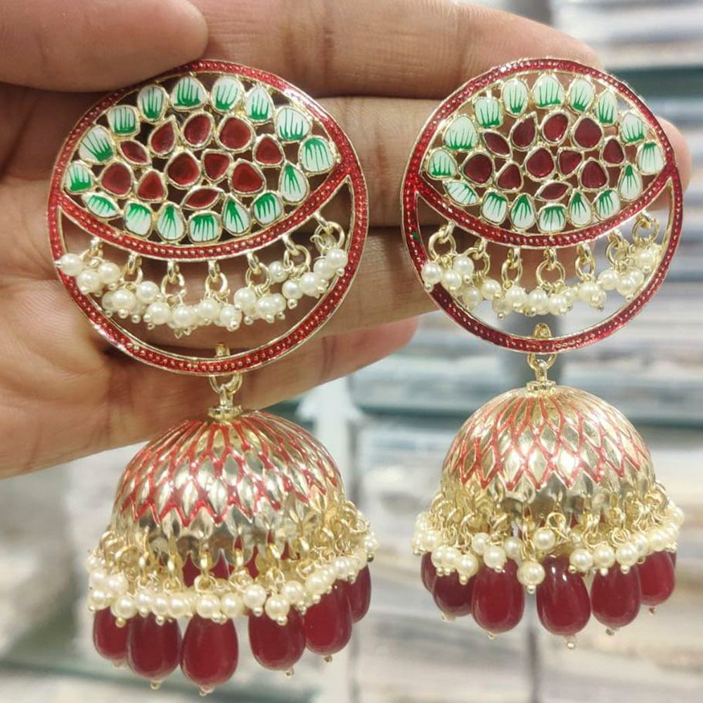 Vaamika Gold Plated Meenakari & Beads Jhumkis Earrings