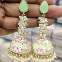 Vaamika Gold Plated Meenakari & Pearl Jhumkis Earrings