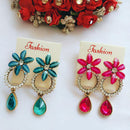 Vaamika Gold Plated Pack Of 2 Austrian Stone Dangler Earrings