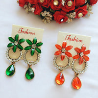 Vaamika Gold Plated Pack Of 2 Austrian Stone Dangler Earrings