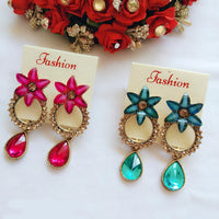 Vaamika Gold Plated Pack Of 2 Austrian Stone Dangler Earrings