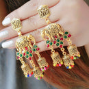 Vaamika Gold Plated Red & Green Pota Stone Dangler Earrings