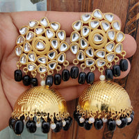 Vaamika Gold Plated Kundan Stone And Beads Jhumki Earrings