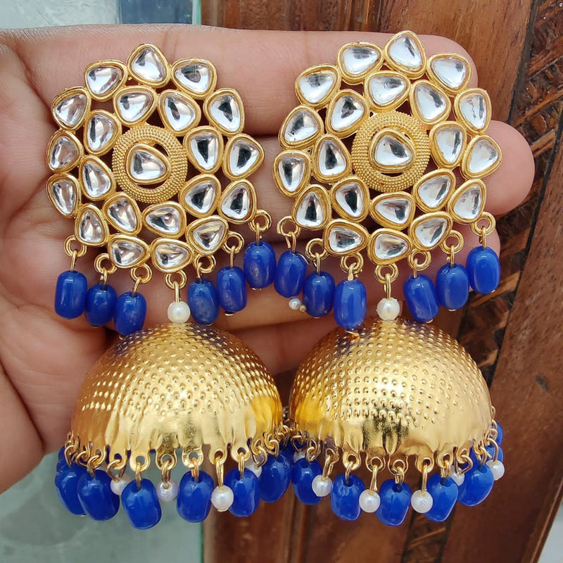Vaamika Gold Plated Kundan Stone And Beads Jhumki Earrings