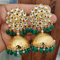 Vaamika Gold Plated Kundan Stone And Beads Jhumki Earrings
