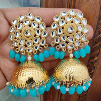 Vaamika Gold Plated Kundan Stone And Beads Jhumki Earrings