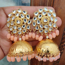 Vaamika Gold Plated Kundan Stone And Beads Jhumki Earrings