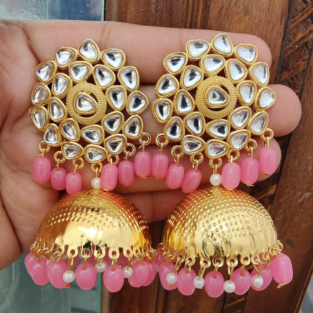 Vaamika Gold Plated Kundan Stone And Beads Jhumki Earrings