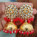 Vaamika Gold Plated Kundan Stone And Beads Jhumki Earrings