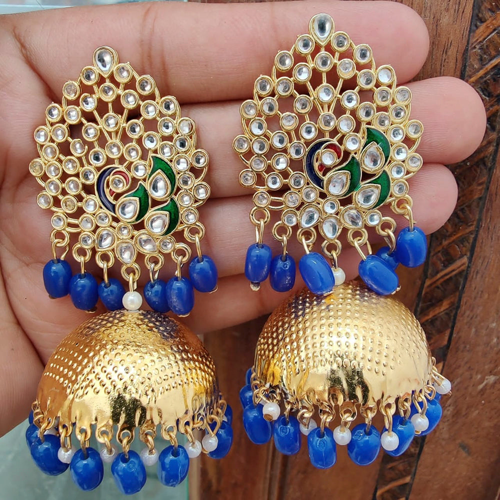 Vaamika Gold Plated Kundan Stone And Beads Jhumki Earrings