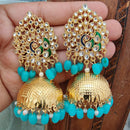 Vaamika Gold Plated Kundan Stone And Beads Jhumki Earrings