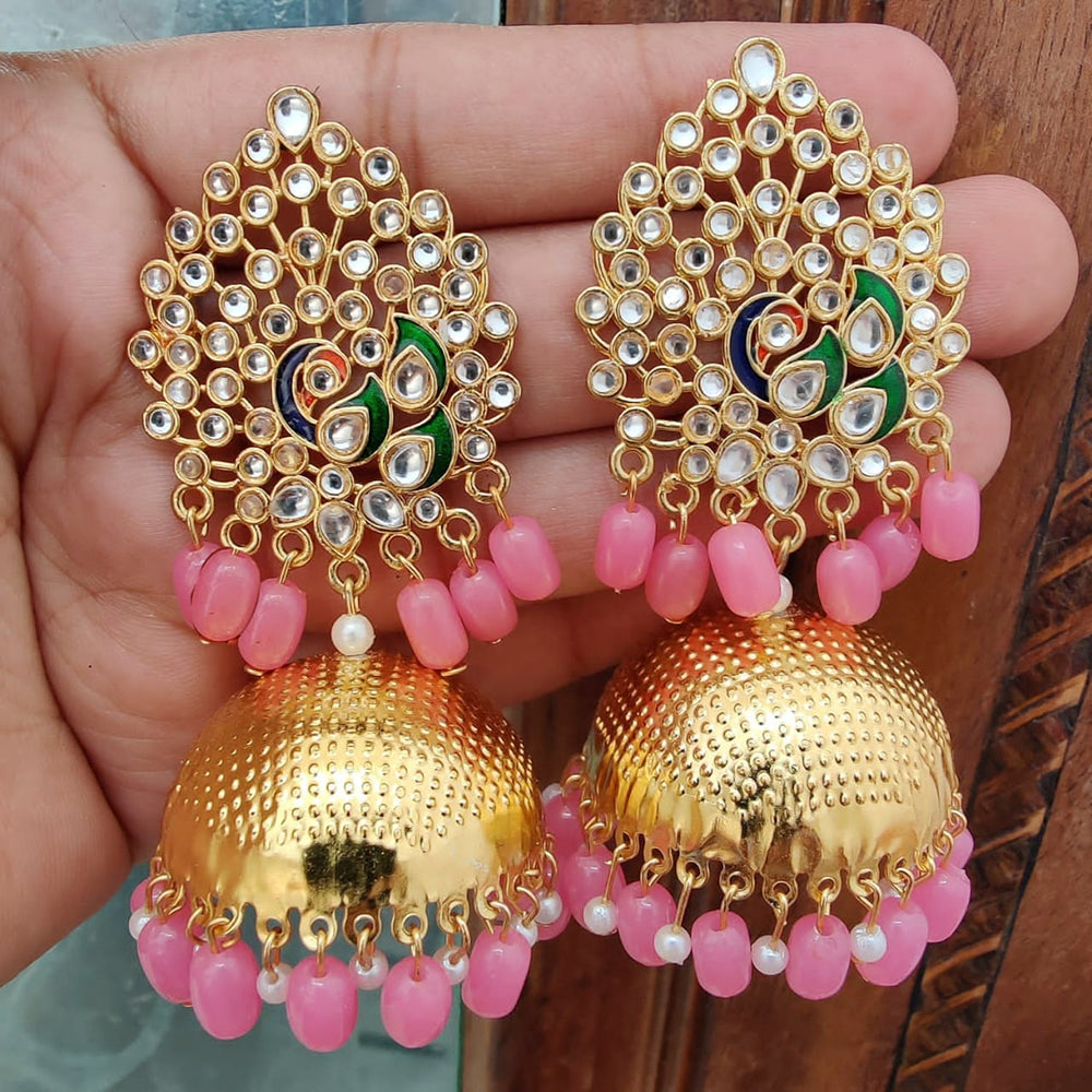 Vaamika Gold Plated Kundan Stone And Beads Jhumki Earrings