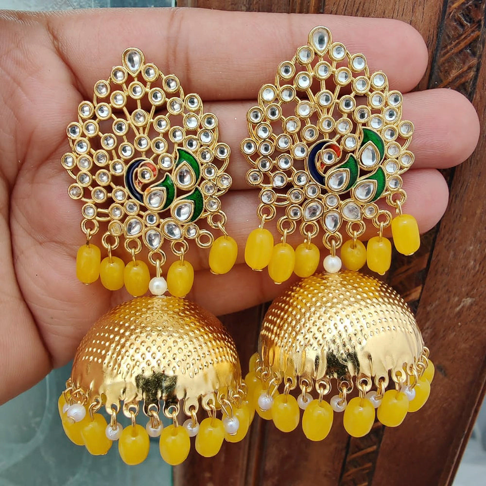 Vaamika Gold Plated Kundan Stone And Beads Jhumki Earrings