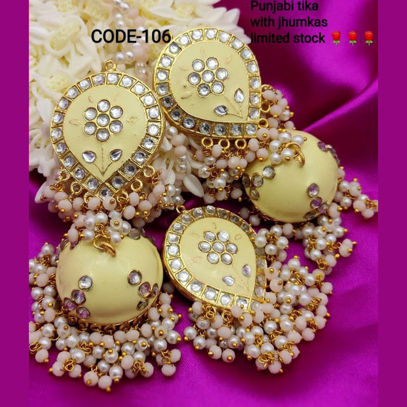 Vaamika Gold Plated Meenakari & Kundan Stone Jhumki Earrings With Maang Tikka