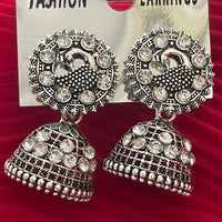 Vaamika Oxidized Plated Austrian Stone Jhumki Earrings