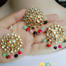 Vaamika Gold Plated Kundan Stone And Beads Dangler Earrings With Maang Tikka