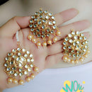 Vaamika Gold Plated Kundan Stone And Beads Dangler Earrings With Maang Tikka