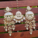 Vaamika Gold Plated Kundan Stone Dangler Earrings With Maang Tikka