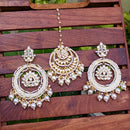 Vaamika Gold Plated Kundan Stone Dangler Earrings With Maang Tikka