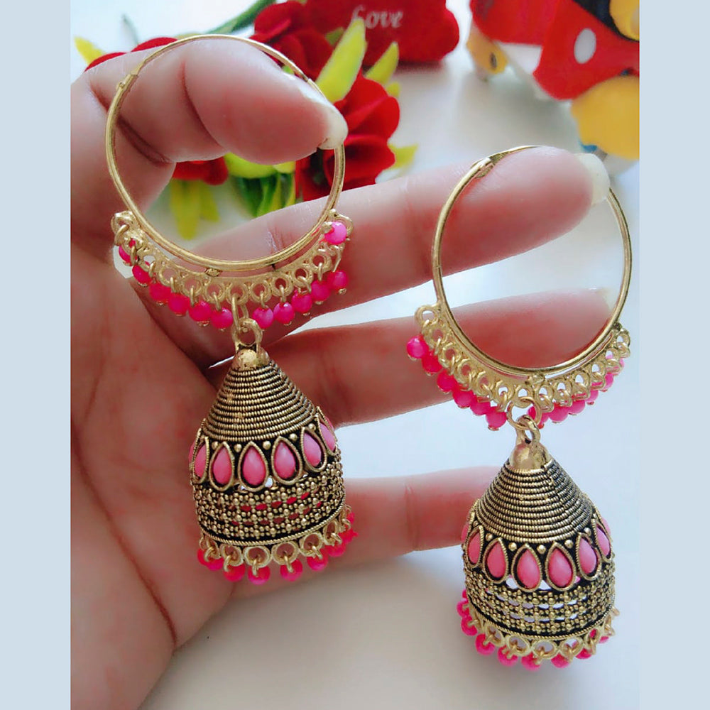 Vaamika Gold Plated Kundan Stone & Beads Jhumki Earrings