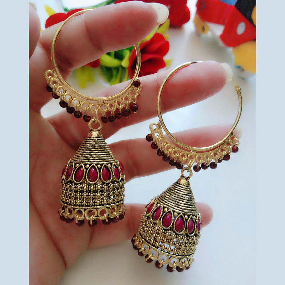 Vaamika Gold Plated Kundan Stone & Beads Jhumki Earrings
