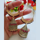 Vaamika Gold Plated Kundan Stone & Beads Jhumki Earrings