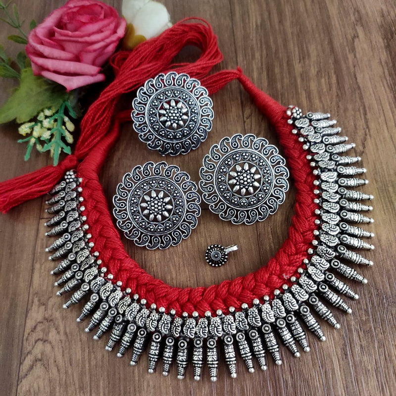 Vaamika Oxidised Plated Thread Necklace Set ( assorted color)