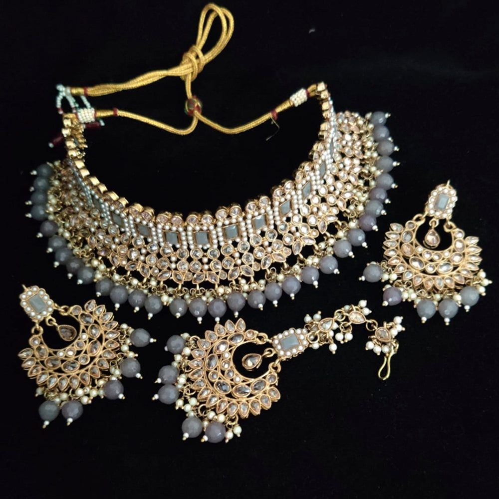 Vaamika Gold Plated Kundan Stone & Pearl Beads Necklace Set