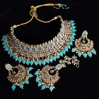 Vaamika Gold Plated Kundan Stone & Pearl Beads Necklace Set