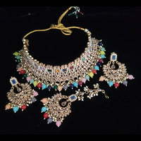 Vaamika Gold Plated Kundan Stone & Pearl Beads Necklace Set