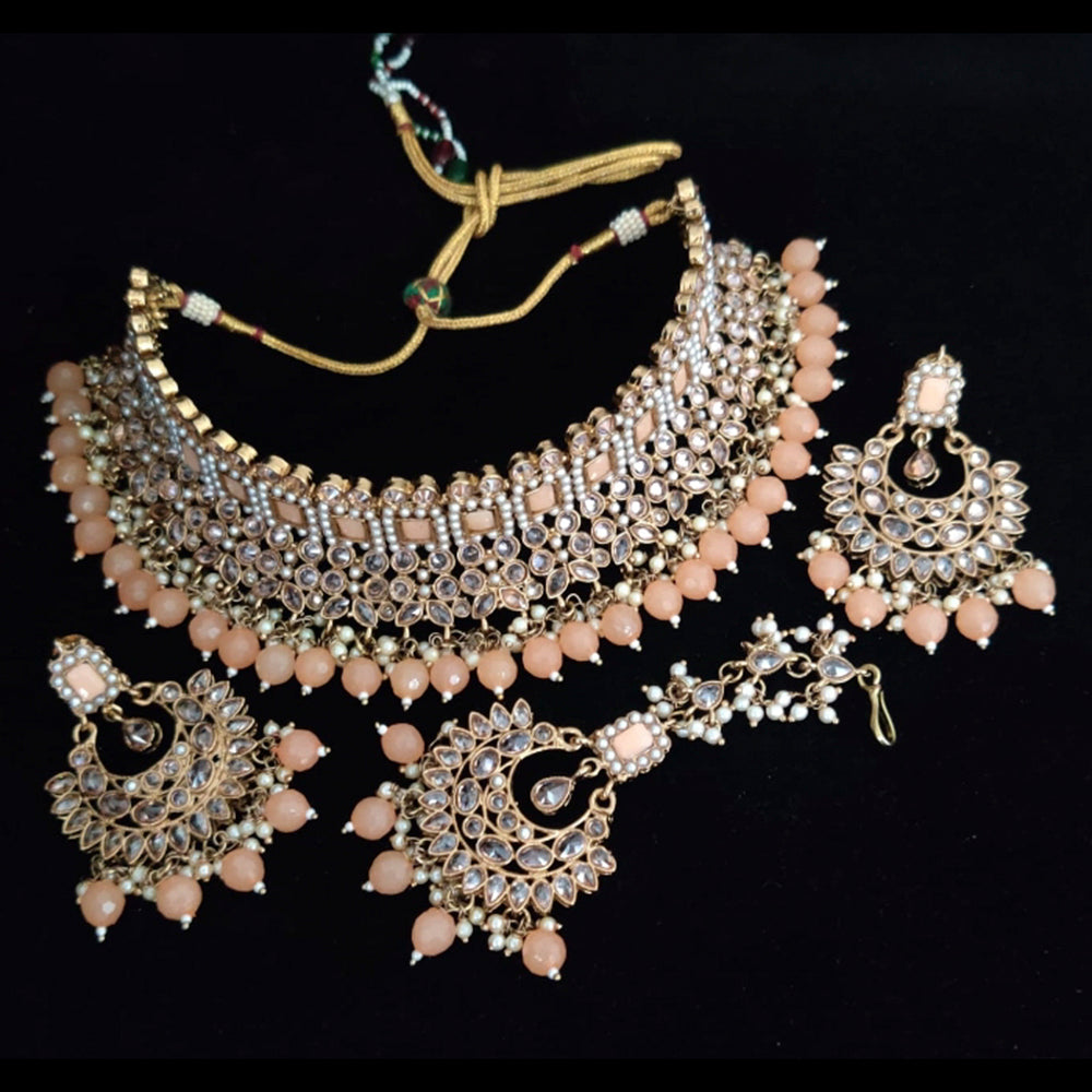 Vaamika Gold Plated Kundan Stone & Pearl Beads Necklace Set