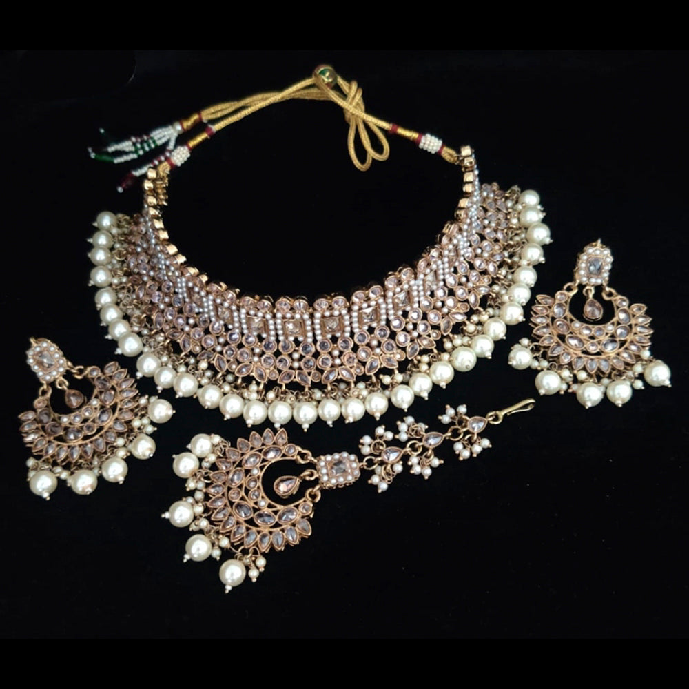 Vaamika Gold Plated Kundan Stone & Pearl Beads Necklace Set