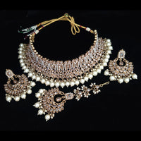 Vaamika Gold Plated Kundan Stone & Pearl Beads Necklace Set