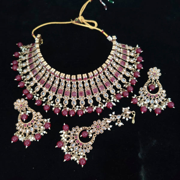Vaamika Gold Plated Kundan Stone & Pearl Beads Necklace Set