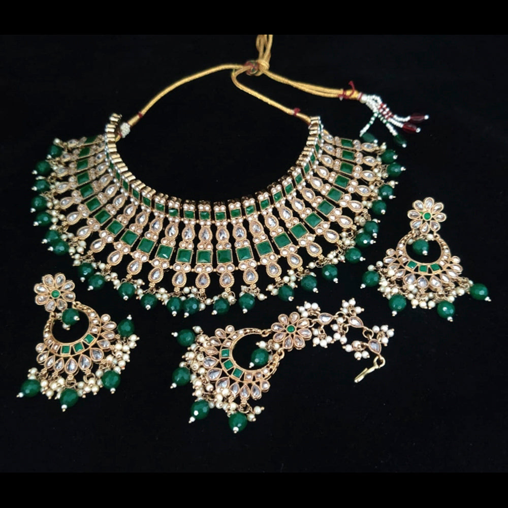 Vaamika Gold Plated Kundan Stone & Pearl Beads Necklace Set