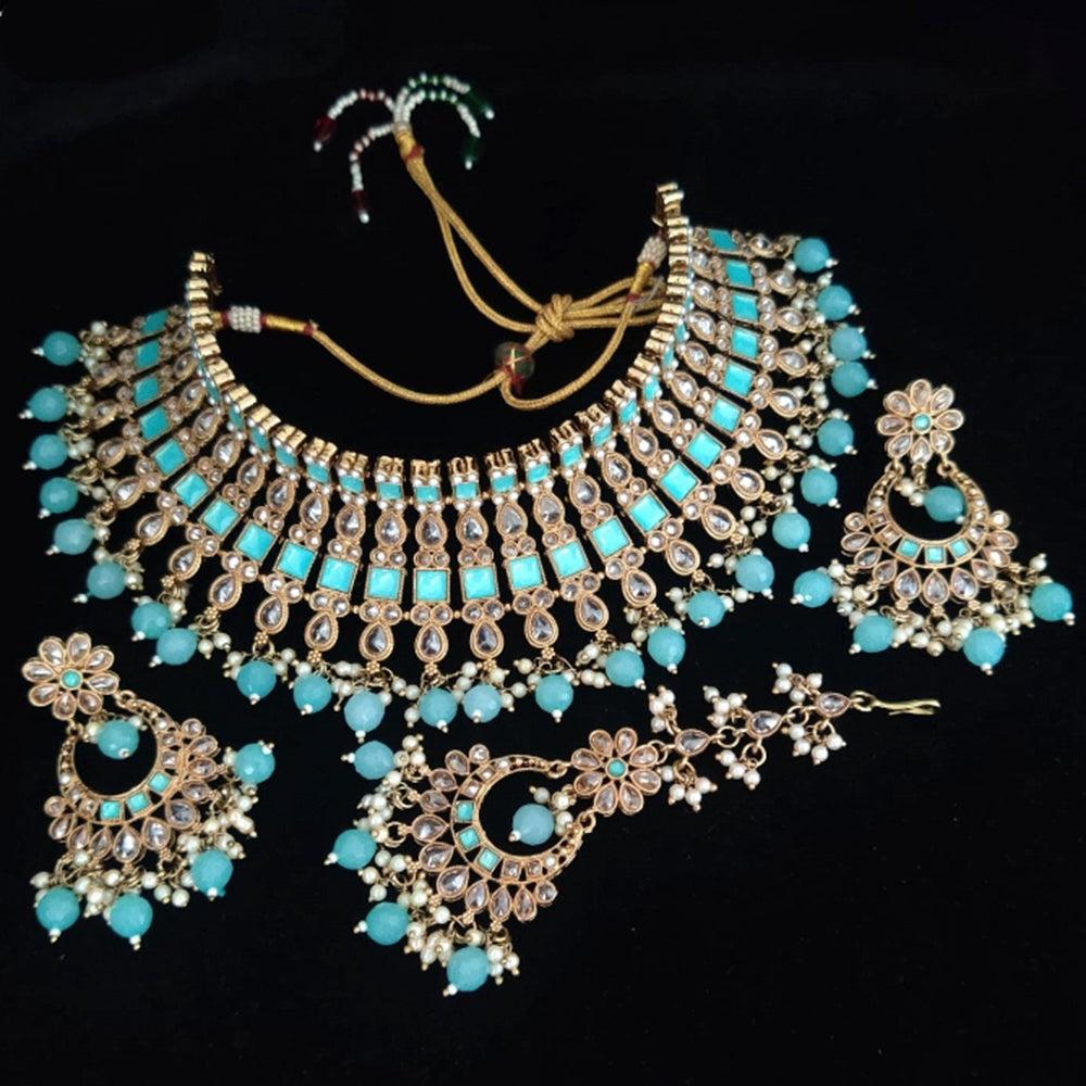 Vaamika Gold Plated Kundan Stone & Pearl Beads Necklace Set