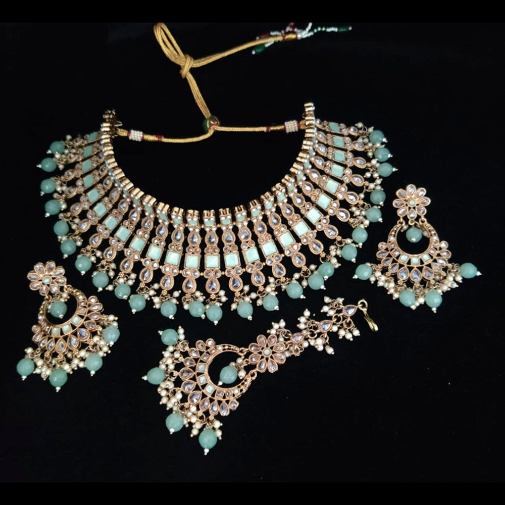 Vaamika Gold Plated Kundan Stone & Pearl Beads Necklace Set