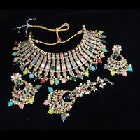 Vaamika Gold Plated Kundan Stone & Pearl Beads Necklace Set