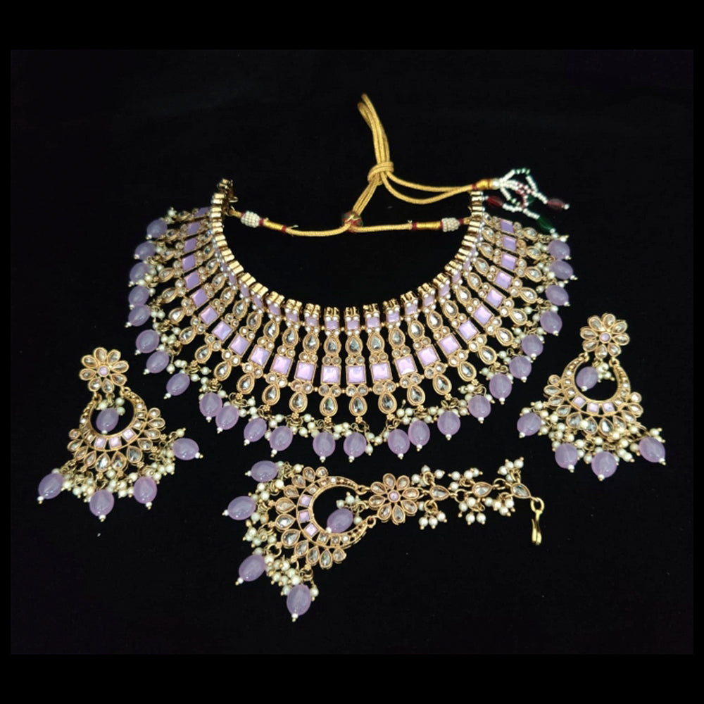 Vaamika Gold Plated Kundan Stone & Pearl Beads Necklace Set