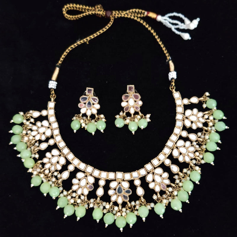 Vaamika Gold Plated Beads Mirror Necklace Set