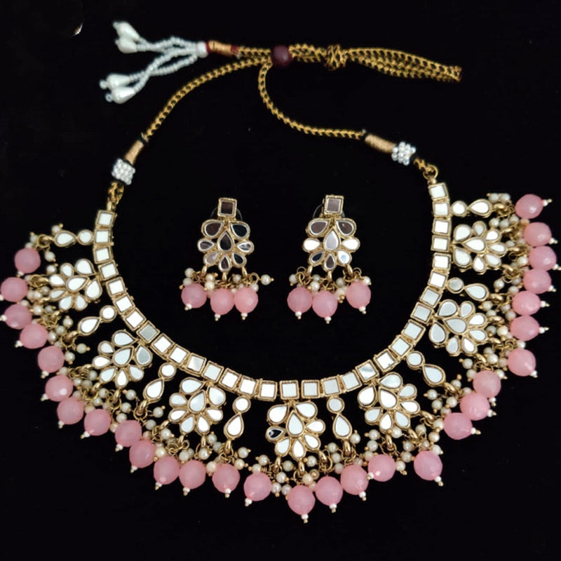 Vaamika Gold Plated Beads Mirror Necklace Set