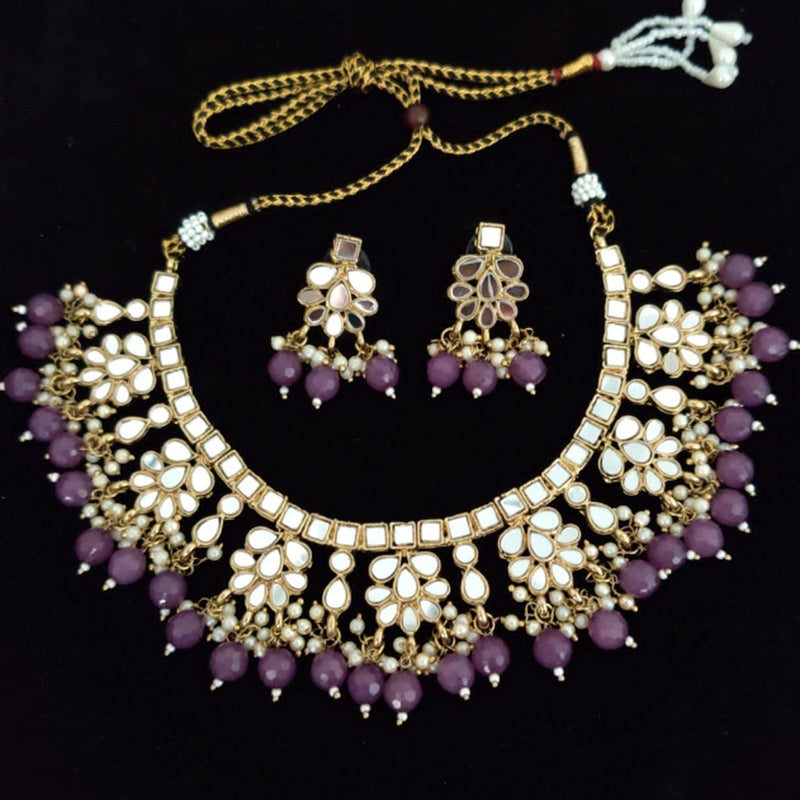 Vaamika Gold Plated Beads Mirror Necklace Set