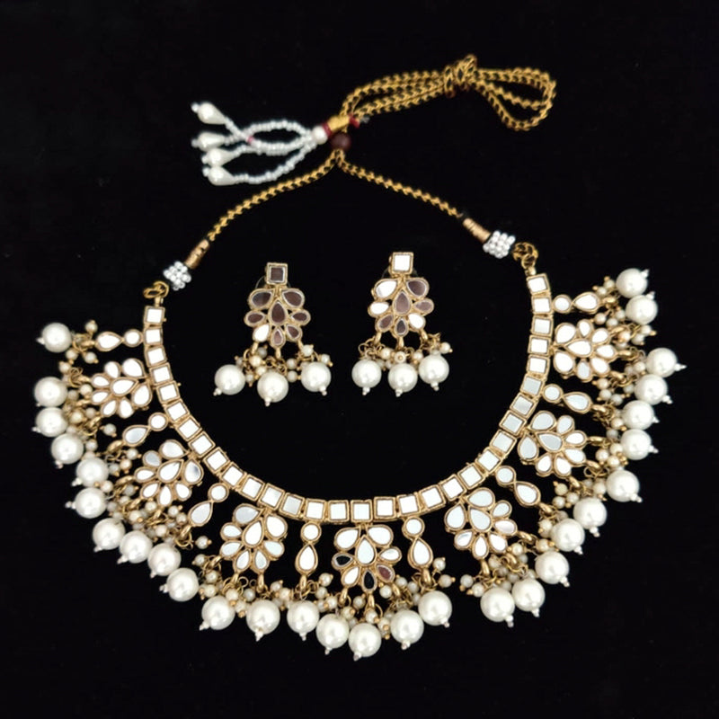 Vaamika Gold Plated Beads Mirror Necklace Set