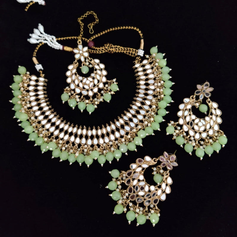 Vaamika Gold Plated Beads Mirror Necklace Set