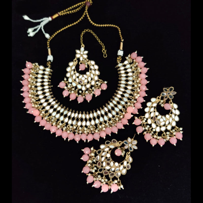 Vaamika Gold Plated Beads Mirror Necklace Set