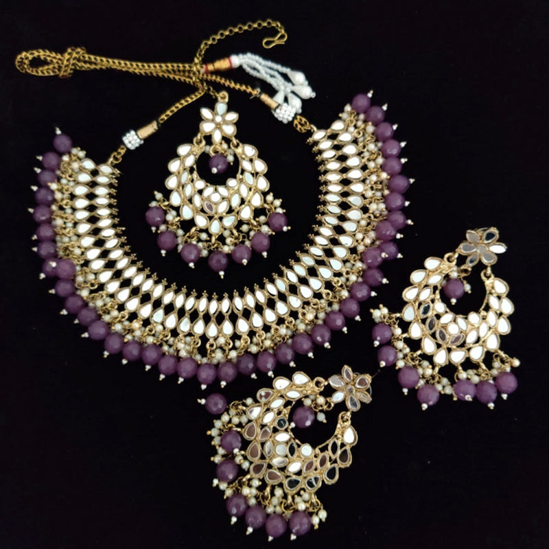 Vaamika Gold Plated Beads Mirror Necklace Set