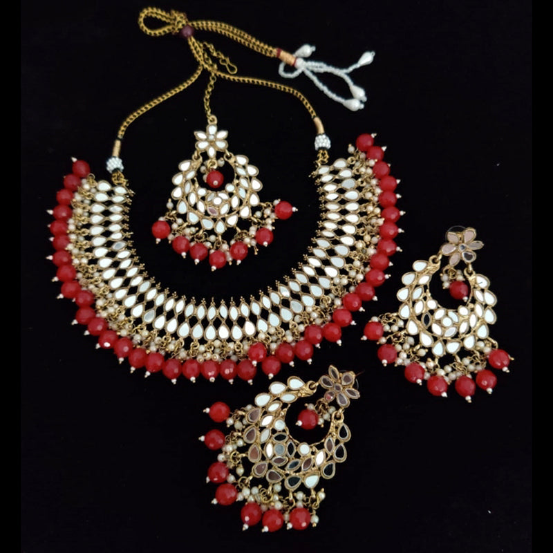 Vaamika Gold Plated Beads Mirror Necklace Set