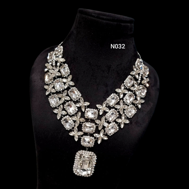 Vaamika Silver Plated Crystal & Austrian Stone Necklace Set