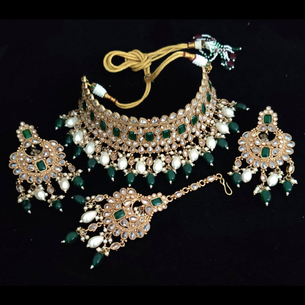 Vaamika Gold Plated Kundan Stone & Pearl Beads Necklace Set